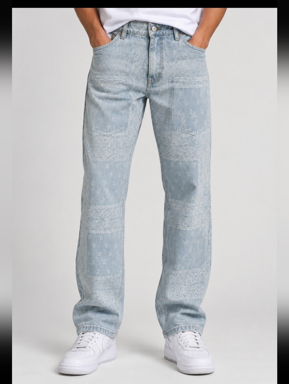 Pleasures Bandana Paisley Jacquard Jeans Light Wash Relaxed Baggy Denim